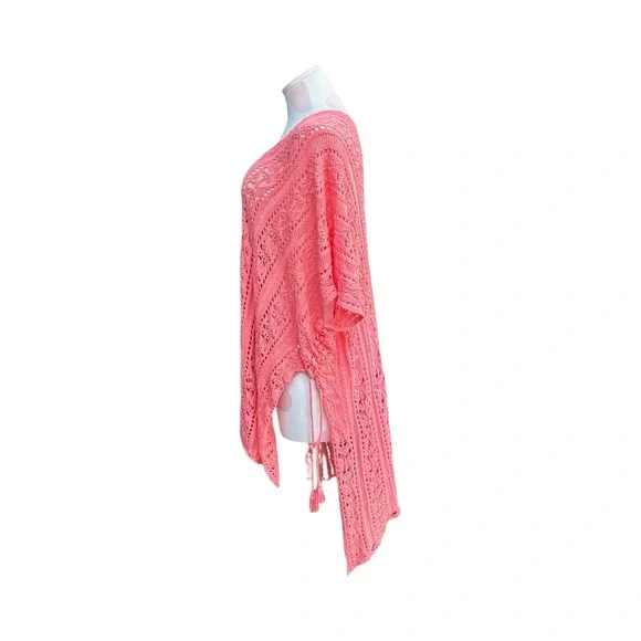 High Low Crochet Coral Swimsuit Coverup - one size - Picture 5 of 5